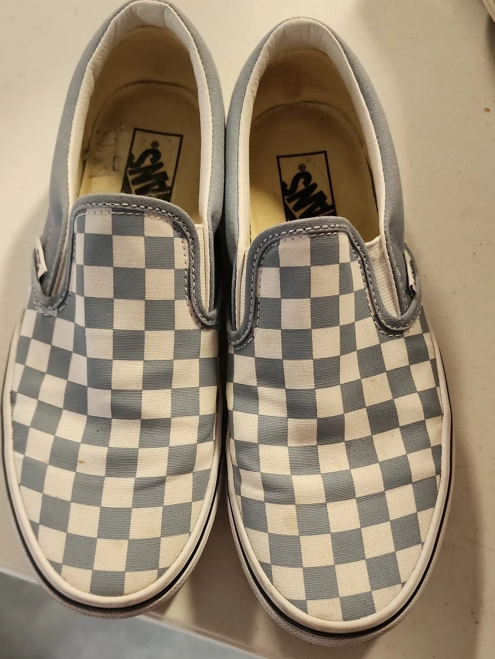 Vans Checkerboard Slip-On Sneakers in Light Blue and White - Men